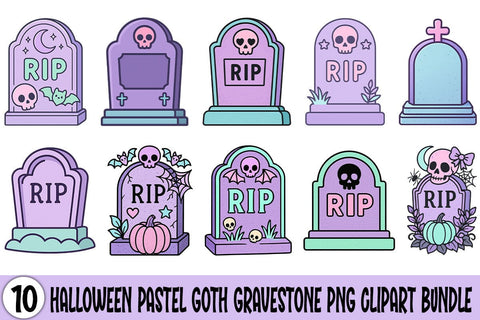 Halloween Pastel Goth Gravestone PNG Clipart Bundle Printable File Sublimation Creativedesigntee 