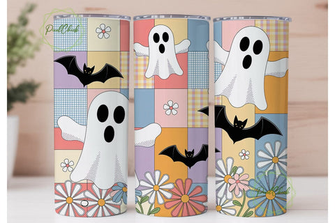 Halloween Pastel Quilt Floral Tumbler Sublimation PixelChick 