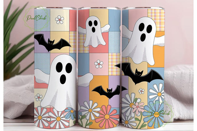 Halloween Pastel Quilt Floral Tumbler Sublimation PixelChick 