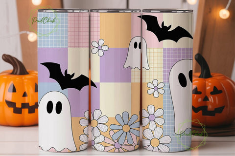 Halloween Pastel Quilt Floral Tumbler Sublimation PixelChick 