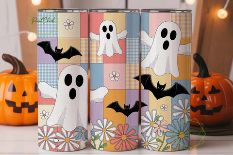Halloween Pastel Quilt Floral Tumbler Sublimation PixelChick 