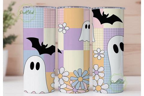 Halloween Pastel Quilt Floral Tumbler Sublimation PixelChick 