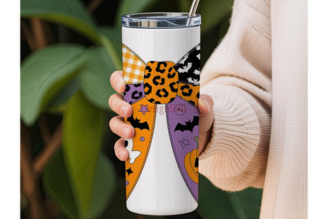Halloween Patchwork Bow 20oz Tumbler Sublimation DesignSVG 