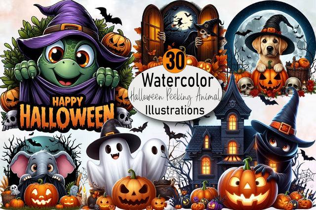 Halloween Peeking Animal Sublimation Clipart Bundle Sublimation SVGArt 