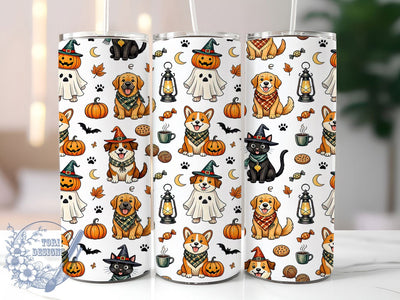Halloween Pets Pattern 20oz Tumbler, Pet Motif, Halloween Theme, Pattern Design, Whimsical Style, Spooky Charm, 20oz Wrap, Sublimation Tumbler Sublimation ToriDesigns 