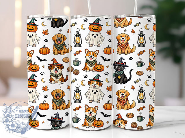 Halloween Pets Pattern 20oz Tumbler, Pet Motif, Halloween Theme, Pattern Design, Whimsical Style, Spooky Charm, 20oz Wrap, Sublimation Tumbler Sublimation ToriDesigns 