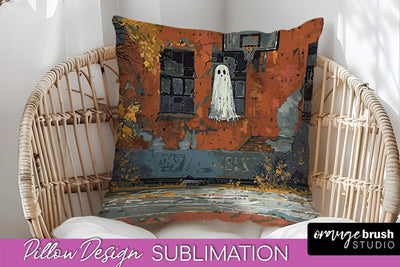 Halloween Pillow Cover - Cute Ghost Pillow Sublimation Sublimation OrangeBrushStudio 