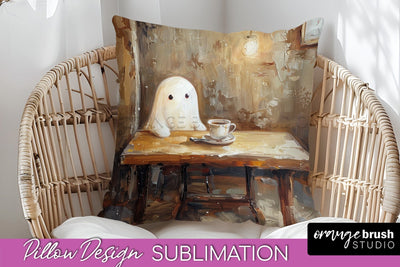 Halloween Pillow Cover - Cute Ghost Pillow Sublimation Sublimation OrangeBrushStudio 