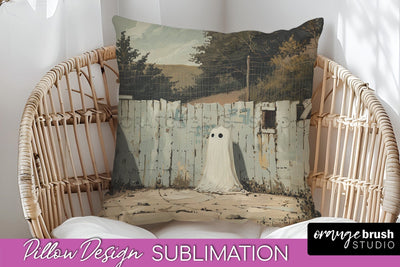 Halloween Pillow Cover - Cute Ghost Pillow Sublimation Sublimation OrangeBrushStudio 