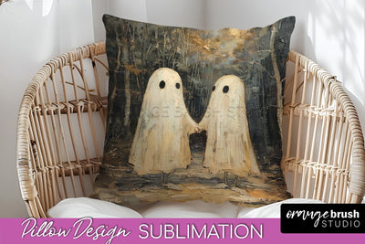 Halloween Pillow Cover - Cute Ghost Pillow Sublimation Sublimation OrangeBrushStudio 