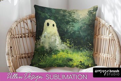 Halloween Pillow Cover - Cute Ghost Pillow Sublimation Sublimation OrangeBrushStudio 