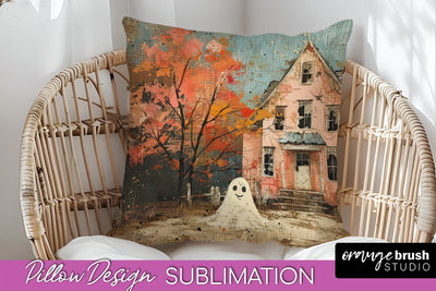 Halloween Pillow Cover - Cute Ghost Pillow Sublimation Sublimation OrangeBrushStudio 