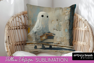 Halloween Pillow Cover - Cute Ghost Pillow Sublimation Sublimation OrangeBrushStudio 