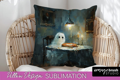 Halloween Pillow Cover - Cute Ghost Pillow Sublimation Sublimation OrangeBrushStudio 