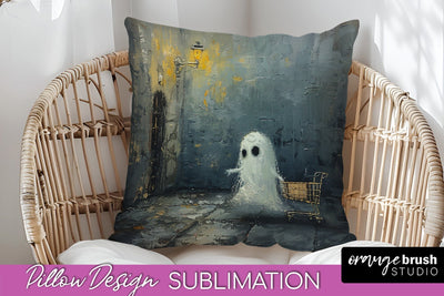 Halloween Pillow Cover - Cute Ghost Pillow Sublimation Sublimation OrangeBrushStudio 