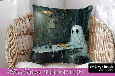 Halloween Pillow Cover - Cute Ghost Pillow Sublimation Sublimation OrangeBrushStudio 