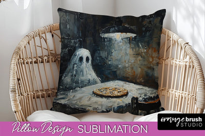 Halloween Pillow Cover - Cute Ghost Pillow Sublimation Sublimation OrangeBrushStudio 