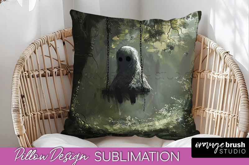 Halloween Pillow Cover - Cute Ghost Pillow Sublimation Sublimation OrangeBrushStudio 