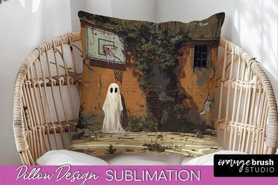 Halloween Pillow Cover - Cute Ghost Pillow Sublimation Sublimation OrangeBrushStudio 