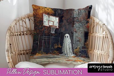 Halloween Pillow Cover - Cute Ghost Pillow Sublimation Sublimation OrangeBrushStudio 