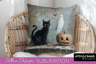 Halloween Pillow Cover - Cute Ghost Pillow Sublimation Sublimation OrangeBrushStudio 