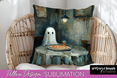 Halloween Pillow Cover - Cute Ghost Pillow Sublimation Sublimation OrangeBrushStudio 