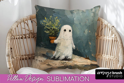 Halloween Pillow Cover - Cute Ghost Pillow Sublimation Sublimation OrangeBrushStudio 