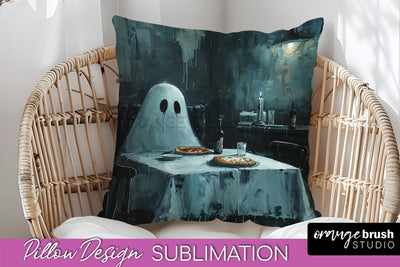 Halloween Pillow Cover - Cute Ghost Pillow Sublimation Sublimation OrangeBrushStudio 
