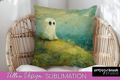 Halloween Pillow Cover - Cute Ghost Pillow Sublimation Sublimation OrangeBrushStudio 