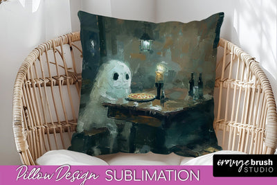 Halloween Pillow Cover - Cute Ghost Pillow Sublimation Sublimation OrangeBrushStudio 