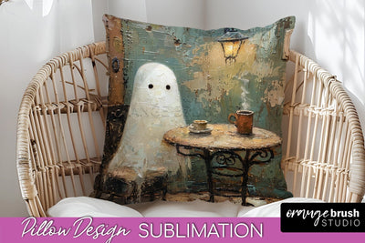Halloween Pillow Cover - Cute Ghost Pillow Sublimation Sublimation OrangeBrushStudio 