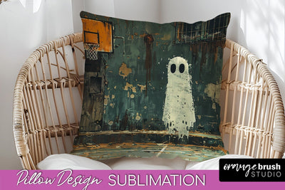 Halloween Pillow Cover - Cute Ghost Pillow Sublimation Sublimation OrangeBrushStudio 