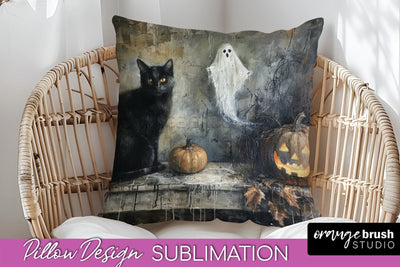 Halloween Pillow Cover - Cute Ghost Pillow Sublimation Sublimation OrangeBrushStudio 