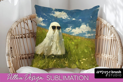 Halloween Pillow Cover - Cute Ghost Pillow Sublimation Sublimation OrangeBrushStudio 