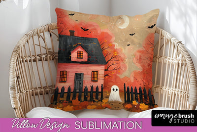 Halloween Pillow Cover - Cute Ghost Pillow Sublimation Sublimation OrangeBrushStudio 