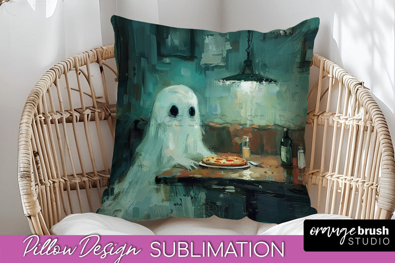 Halloween Pillow Cover - Cute Ghost Pillow Sublimation Sublimation OrangeBrushStudio 