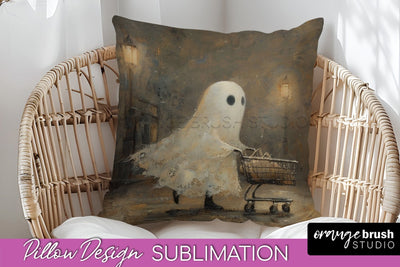 Halloween Pillow Cover - Cute Ghost Pillow Sublimation Sublimation OrangeBrushStudio 