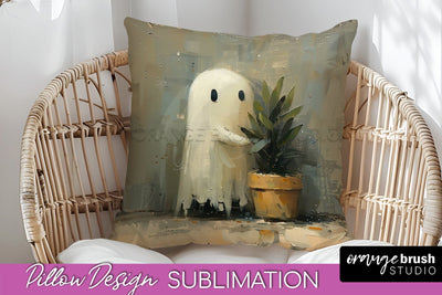 Halloween Pillow Cover - Cute Ghost Pillow Sublimation Sublimation OrangeBrushStudio 