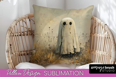 Halloween Pillow Cover - Cute Ghost Pillow Sublimation Sublimation OrangeBrushStudio 