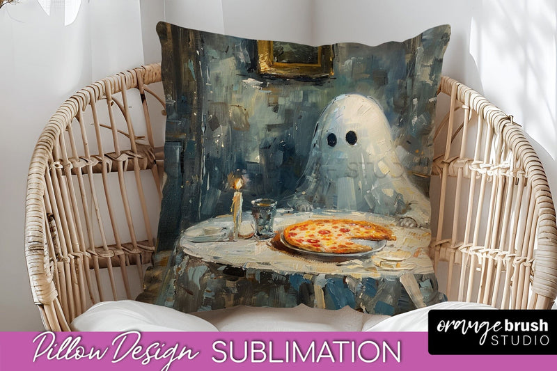 Halloween Pillow Cover - Cute Ghost Pillow Sublimation Sublimation OrangeBrushStudio 