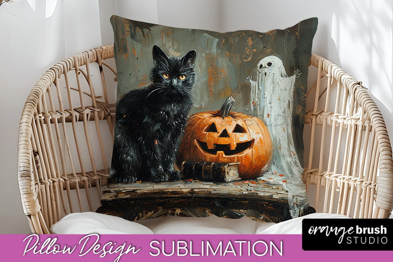 Halloween Pillow Cover - Cute Ghost Pillow Sublimation Sublimation OrangeBrushStudio 