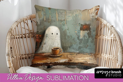 Halloween Pillow Cover - Cute Ghost Pillow Sublimation Sublimation OrangeBrushStudio 