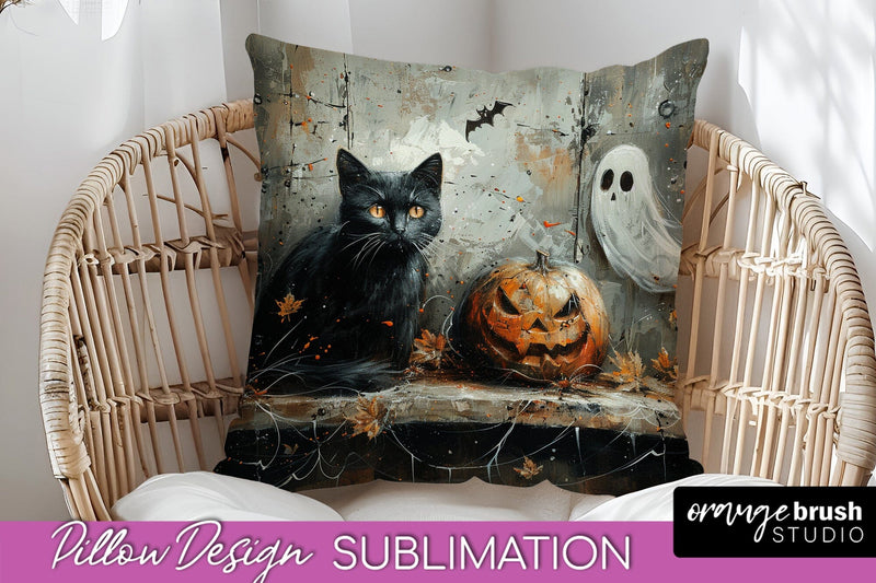 Halloween Pillow Cover - Cute Ghost Pillow Sublimation Sublimation OrangeBrushStudio 