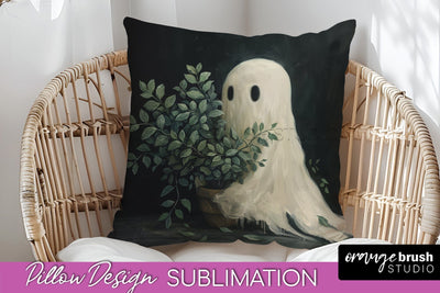 Halloween Pillow Cover - Cute Ghost Pillow Sublimation Sublimation OrangeBrushStudio 