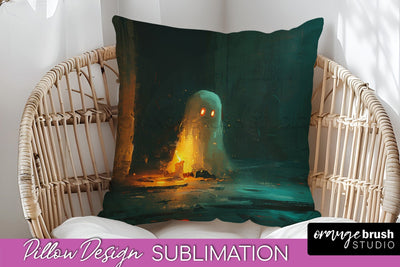 Halloween Pillow Cover - Cute Ghost Pillow Sublimation Sublimation OrangeBrushStudio 