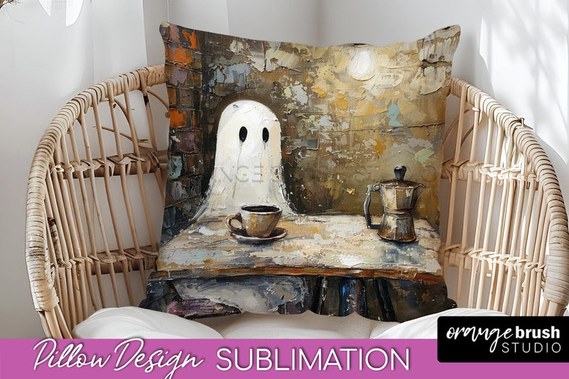 Halloween Pillow Cover - Cute Ghost Pillow Sublimation Sublimation OrangeBrushStudio 