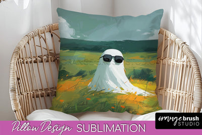 Halloween Pillow Cover - Cute Ghost Pillow Sublimation Sublimation OrangeBrushStudio 