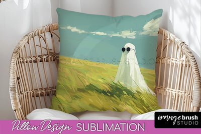 Halloween Pillow Cover - Cute Ghost Pillow Sublimation Sublimation OrangeBrushStudio 