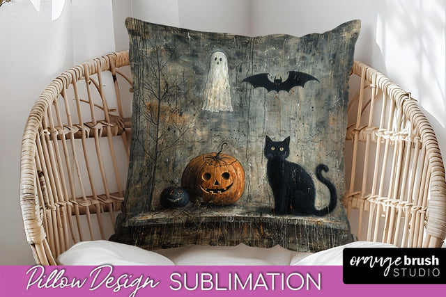 Halloween Pillow Cover - Cute Ghost Pillow Sublimation Sublimation OrangeBrushStudio 