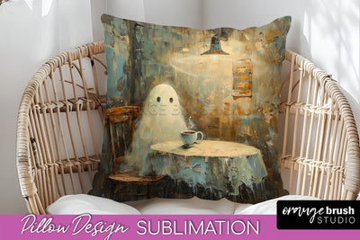 Halloween Pillow Cover - Cute Ghost Pillow Sublimation Sublimation OrangeBrushStudio 
